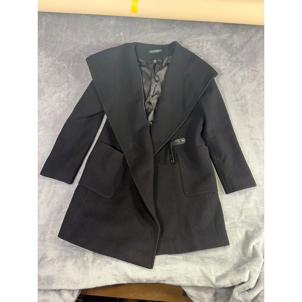 Lauren Ralph Lauren Wool Cashmere Hooded Shawl Collar Coat Black 03209 Size 10